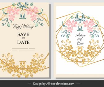 قالب بطاقة الزفاف علم النبات ديكور الإطار الملونة الكلاسيكية