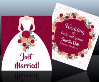 ウェディング カードのテンプレート花嫁アイコン カラフルなバラ装飾