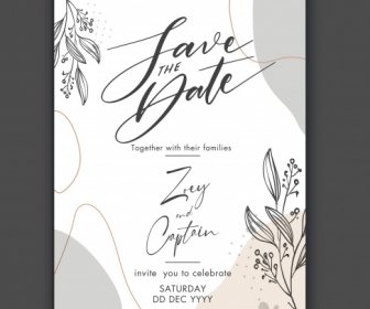 Düğün Kartı şablonu Klasik Zarif Handdrawn Botanik Dekor