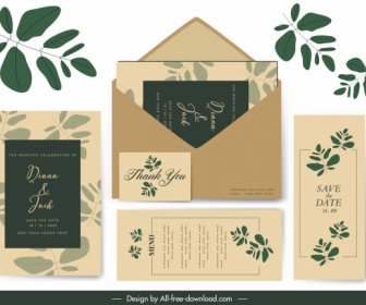 Wedding Card Template Classical Elegant Green Leaf Decor