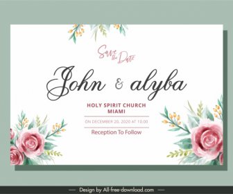 Wedding Card Template Classical Elegant Handdrawn Floral Decor