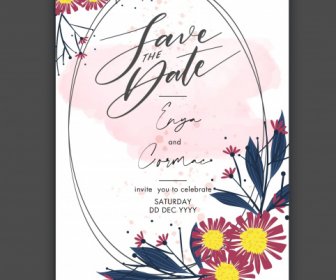 Hochzeitskarte Vorlage Klassische Blütenblatt Handgezeichnete Dekor