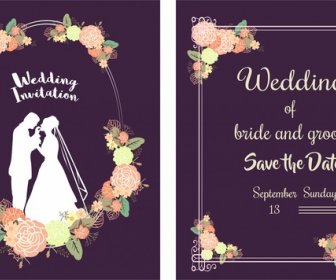 Wedding Card Template Classical Style Floral Violet Background