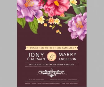 Wedding Card Template Colorful Elegant Booming Flora Decor
