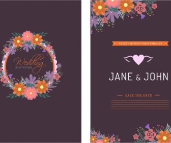 قالب بطاقة زفاف زخرفة الزهور الملونة