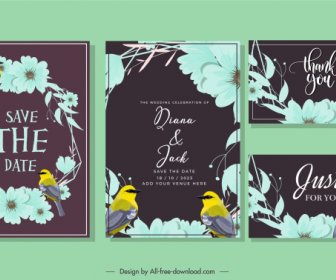 Wedding Card Template Dark Classic Birds Wreath Decor