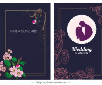 Wedding Card Template Dark Colored Elegant Botanical Decor