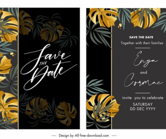 Hochzeitskarte Vorlage Dunkles Design Elegante Klassische Blätter