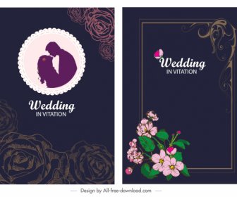 結婚式カード テンプレート暗いのエレガントなデザインの花装飾