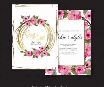 結婚式カード テンプレート エレガント咲く花リース装飾