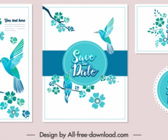 حفل زفاف قالب بطاقة طيور زرقاء أنيقة ديكور الأزهار