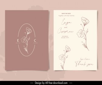 結婚式のカードテンプレートエレガントな古典的な手描きの植物の装飾