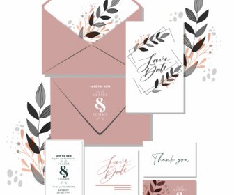Wedding Card Template Elegant Classic Handdrawn Leaves Decor