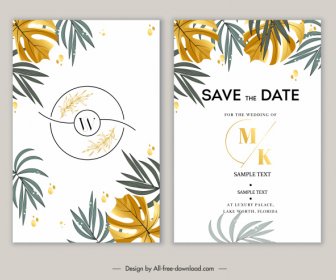 Wedding Card Template Elegant Classic Leaves Decor Bright Design