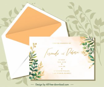 Wedding Card Template Elegant Classical Leaves Decor