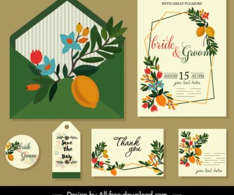 Wedding Card Template Elegant Colorful Leaves Fruit Decor