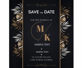 Wedding Card Template Elegant Dark Leaves Decor