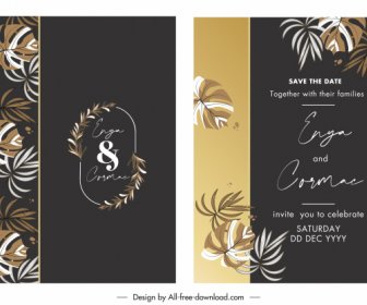 wedding card template elegant dark leaves decor