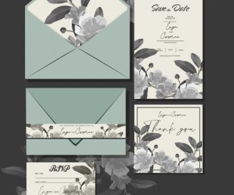Wedding Card Template Elegant Flora Decor Dark Classic