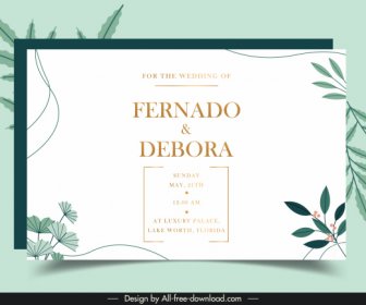 Wedding Card Template Elegant Leaves Decor Bright Classic