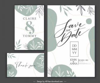 Wedding Card Template Elegant Leaves Decor Classic Handdrawn