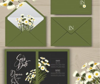 Wedding Card Template Floral Decor Elegant Green Black