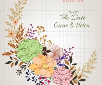 Wedding Card Template Flowers Decoration Classical Design