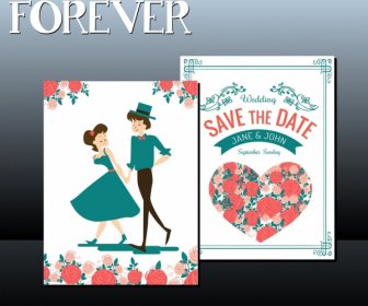 Wedding Card Template Flowers Heart Icons Cute Design