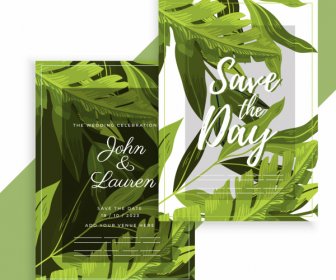 Wedding Card Template Green Leaves Decor