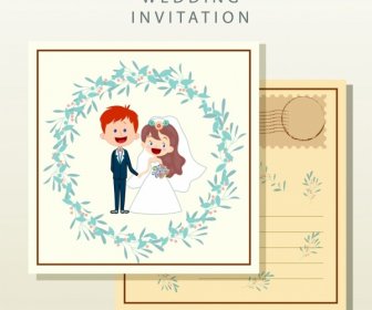 Wedding Card Template Groom Bride Icons Classical Decor