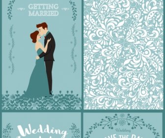 Wedding Card Template Groom Bride Icons Classical Design