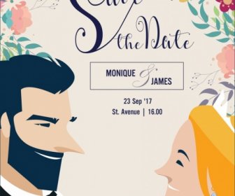 Pernikahan Kartu Template Pengantin Pengantin Ikon Bunga Dekorasi