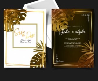 Wedding Card Template Leaves Decor Dark Bright Design