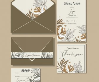 Wedding Card Template Leaves Sketch Handdrawn Classic