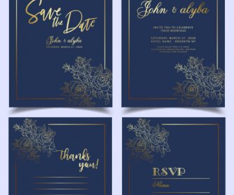 Wedding Card Template Luxury Elegant Flowers Dark Golden