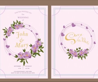 Wedding Card Template Purple Flowers Hearts Decoration