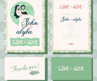 Wedding Card Template Retro Design Couple Sketch