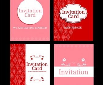 様々 な赤ピンクの装飾を設定します結婚式のカード テンプレート