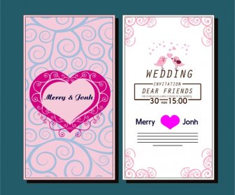 Wedding Card Template With Hearts Birds Curved Pattern