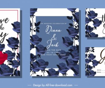 قوالب بطاقة الزفاف الورود الزرقاء الديكور التصميم الكلاسيكي