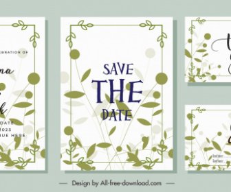Wedding Card Templates Classical Green Leaves Sketch