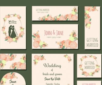 Wedding Card Templates Colorful Flowers Marriage Couple Icons