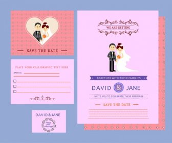 Hochzeit Vorlagen Paar Kartendesign Auf Farbigem Hintergrund