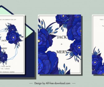 قوالب بطاقة الزفاف الأزرق الداكن النباتات الديكور
