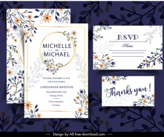 Karty ślubnej Szablony Elegancki Klasyczny Kolorowy Płaski Kwiatowy