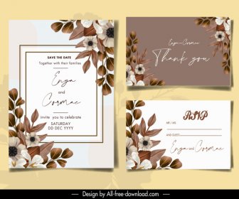Wedding Card Templates Elegant Floral Leaves Decor