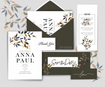 Wedding Card Templates Elegant Leaves Decor Contrast Design
