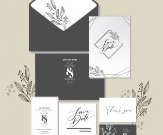 Wedding Card Templates Handdrawn Classic Floral Decor
