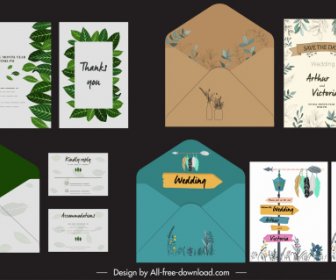 Wedding Card Templates Nature Themes Flowers Leaves Decor