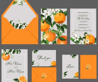 قوالب بطاقة الزفاف البرتقال يترك ديكور زهرة